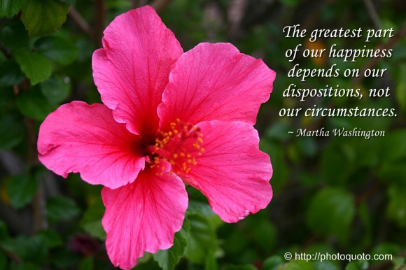 The greatest part of our happiness depends on our dispositions, not our circumstances. ~ Martha Washington 