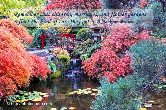 Remember that children, marriages, and flower gardens reflect the kind of care they get. ~ H. Jackson Brown, Jr. 