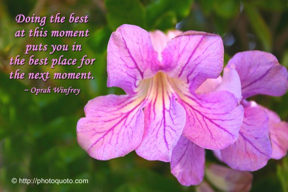 Doing the best at this moment puts you in the best place for the next moment. ~ Oprah Winfrey