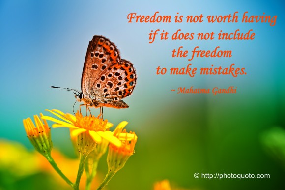 Freedom is not worth having if it does not include the freedom to make mistakes. ~ Mahatma Gandhi