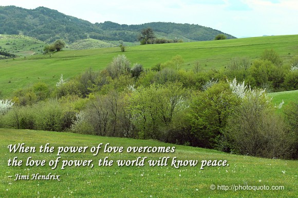 When the power of love overcomes the love of power, the world will know peace. ~  Jimi Hendrix